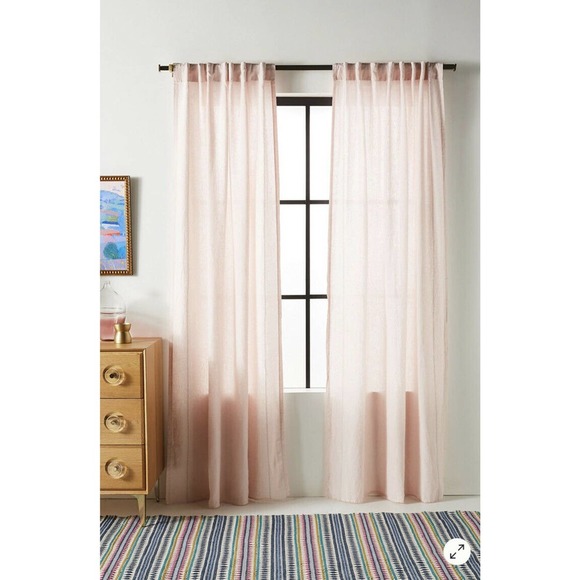 Anthropologie Stitched Linen Curtain Blush 50 x 84 Single panel